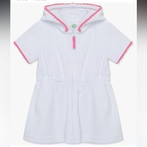 Little Me Baby Girl Swim Swimsuit One Piece Hooded Terry Pink White Cover Up 24